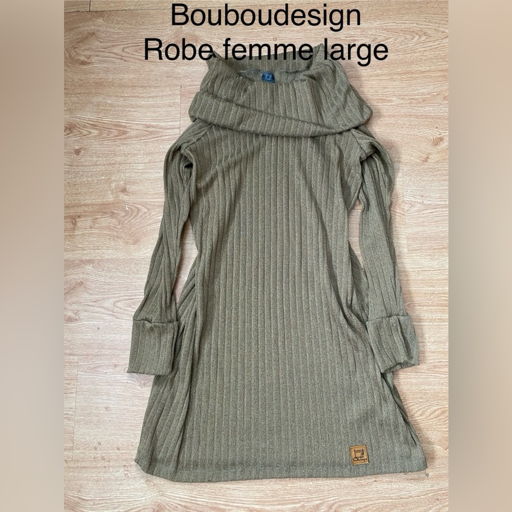 💙3/15 Light Brown Ribbed Knit Sweater Dress